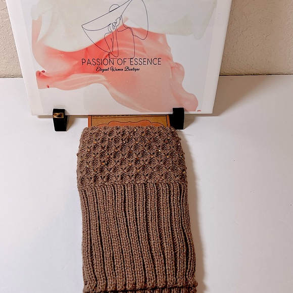 Boot Toppers Boot Cuff Ankle leg warmer - Knitted rhinestone trim - Picture 1 of 5